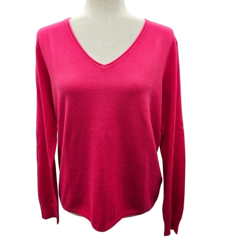 BASIC MILANO Hot Pink V Neck Long Sleeve‎ Sweater Top Women's XL